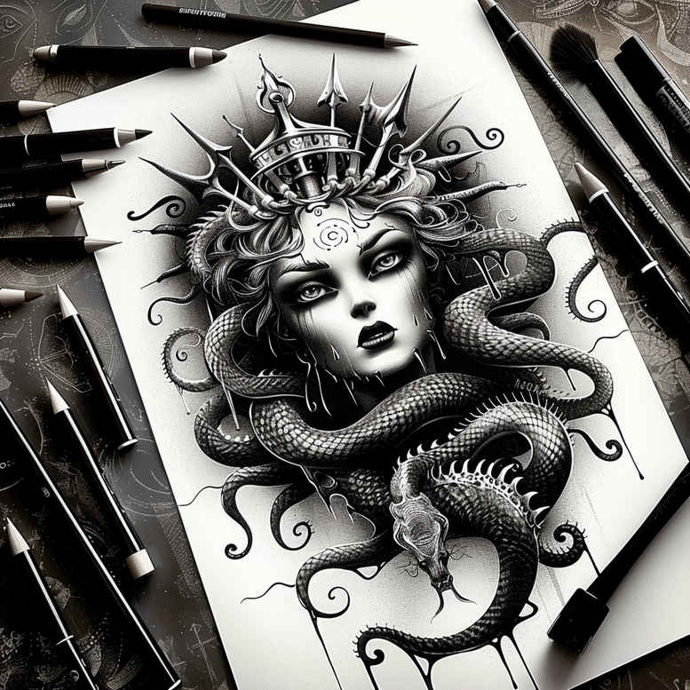 medusa tattoo design ideas Surrealism psychedelic shadow play for side torso