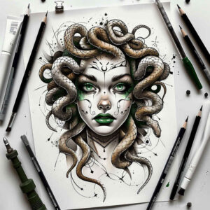 medusa tattoo design ideas Realism inner glow shadow play symbolising strength