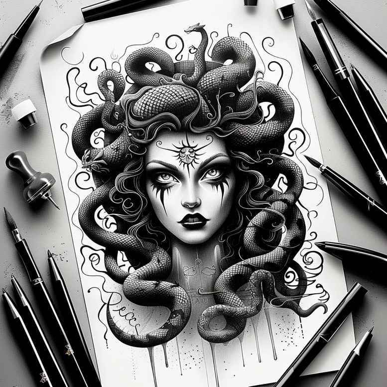 medusa tattoo design ideas Surrealism timeless snake coils courage and power
