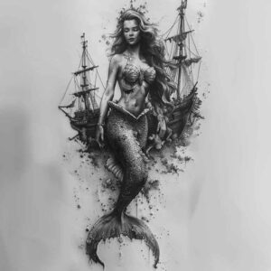 mermaid-with-stars-realism-natural-blush-for-knee – tattoo design ideas free ai generated – Gallery: mermaids-inkby-ai