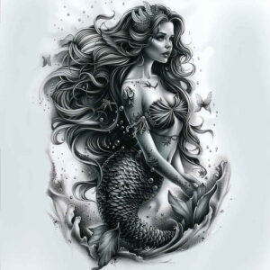 mermaid-geometric-tattoo-realism-focal-blur-for-side – tattoo design ideas free ai generated – Gallery: mermaids-inkby-ai