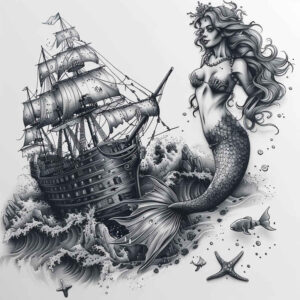 mermaid-3d-tattoo – tattoo design ideas free ai generated – surrealism-melted-shapes – for-ribs – Gallery: mermaids-inkby-ai