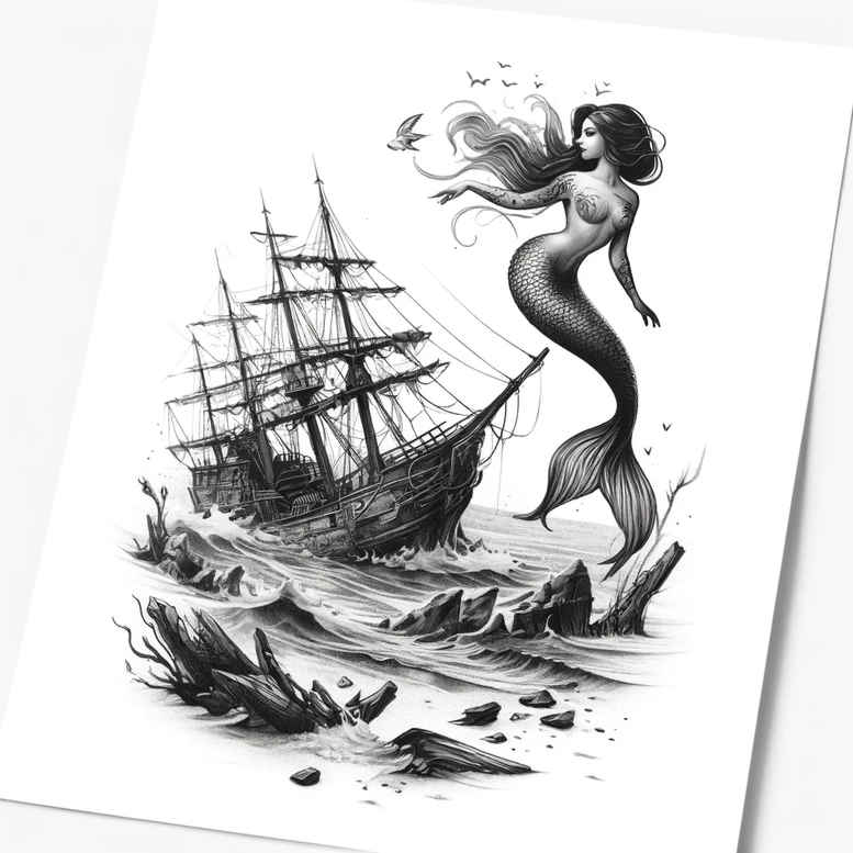 mermaid-mythical-tattoo-surrealism-enigmatic-visuals-for-foot – tattoo design ideas free ai generated – Gallery: mermaids-inkby-ai