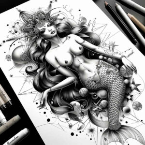 mermaid-symbolic-tattoo-realism-true-to-life-for-lower-chest – tattoo design ideas free ai generated – Gallery: mermaids-inkby-ai