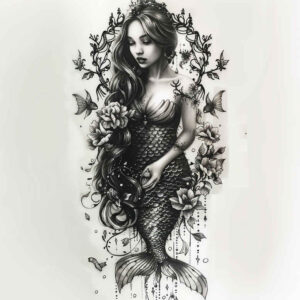 mermaid-geometric-tattoo-neotraditional-color-saturation-for-back – tattoo design ideas free ai generated – Gallery: mermaids-inkby-ai