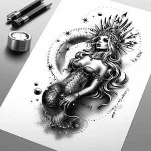 mermaid-motif-tattoo-surrealism-phantasmagoric-for-neck – tattoo design ideas free ai generated – Gallery: mermaids-inkby-ai