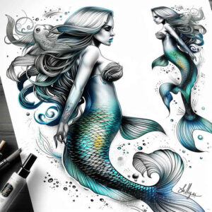 mermaid-delicate-tattoo-neotraditional-dynamic-composition-for-ribs – tattoo design ideas free ai generated – Gallery: mermaids-inkby-ai