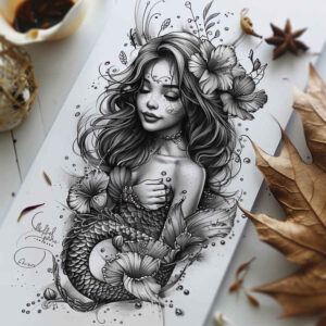 mermaid-with-wavy-lines-neotraditional-expressive-color-for-side-torso – tattoo design ideas free ai generated – Gallery: mermaids-inkby-ai