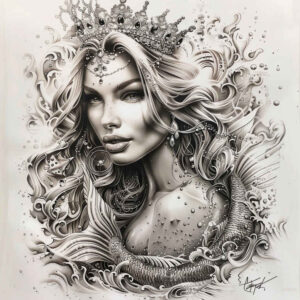 mermaid-with-wavy-lines-neotraditional-sharp-edges-for-upper-shoulder – tattoo design ideas free ai generated – Gallery: mermaids-inkby-ai