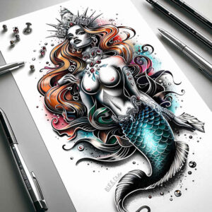 mermaid-motif-tattoo – tattoo design ideas free ai generated – realism-true-skin – for-biceps – Gallery: mermaids-inkby-ai