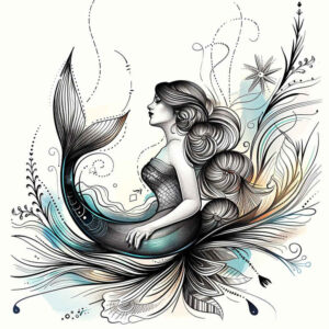 mermaid-mystery-tattoo – tattoo design ideas free ai generated – surrealism-chromatic-aberration – for-side-torso – Gallery: mermaids-inkby-ai