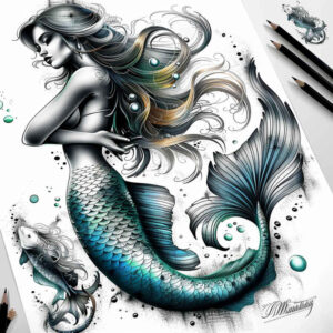mermaid-ocean-tattoo – tattoo design ideas free ai generated – neotraditional-classic-motifs – for-full-back – Gallery: mermaids-inkby-ai