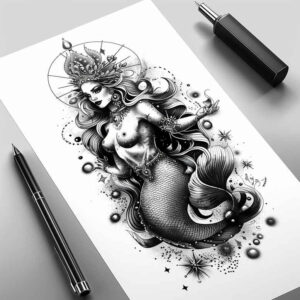 mermaid-artistic-tattoo-neotraditional-expressive-color-for-temple – tattoo design ideas free ai generated – Gallery: mermaids-inkby-ai