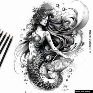 mermaid-tattoo-design – tattoo design ideas free ai generated – realism-realistic-gleam – for-upper-shoulder – Gallery: mermaids-inkby-ai