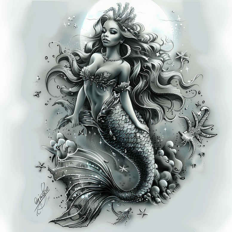 mermaid-surrealism-spectral-hues-for-knee – tattoo design ideas free ai generated – Gallery: mermaids-inkby-ai