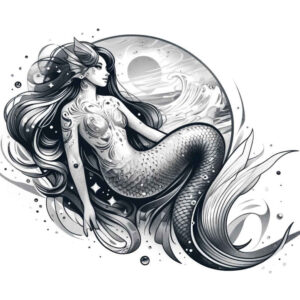 mermaid-traditional-tattoo – tattoo design ideas free ai generated – realism-portrait-realism – for-upper-back – Gallery: mermaids-inkby-ai