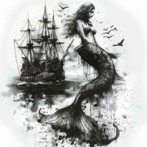 mermaid-with-wavy-lines-neotraditional-solid-blacks-for-full-back – tattoo design ideas free ai generated – Gallery: mermaids-inkby-ai
