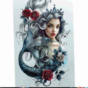 mermaid-with-feathers – tattoo design ideas free ai generated – surrealism-phantom-shadows – for-abdomen – Gallery: mermaids-inkby-ai