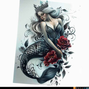 mermaid-with-leaves – tattoo design ideas free ai generated – realism-optical-illusion – for-back – Gallery: mermaids-inkby-ai