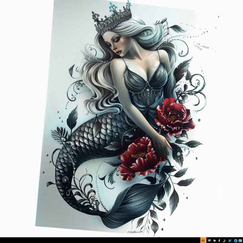 mermaid-with-leaves – tattoo design ideas free ai generated – realism-optical-illusion – for-back – Gallery: mermaids-inkby-ai