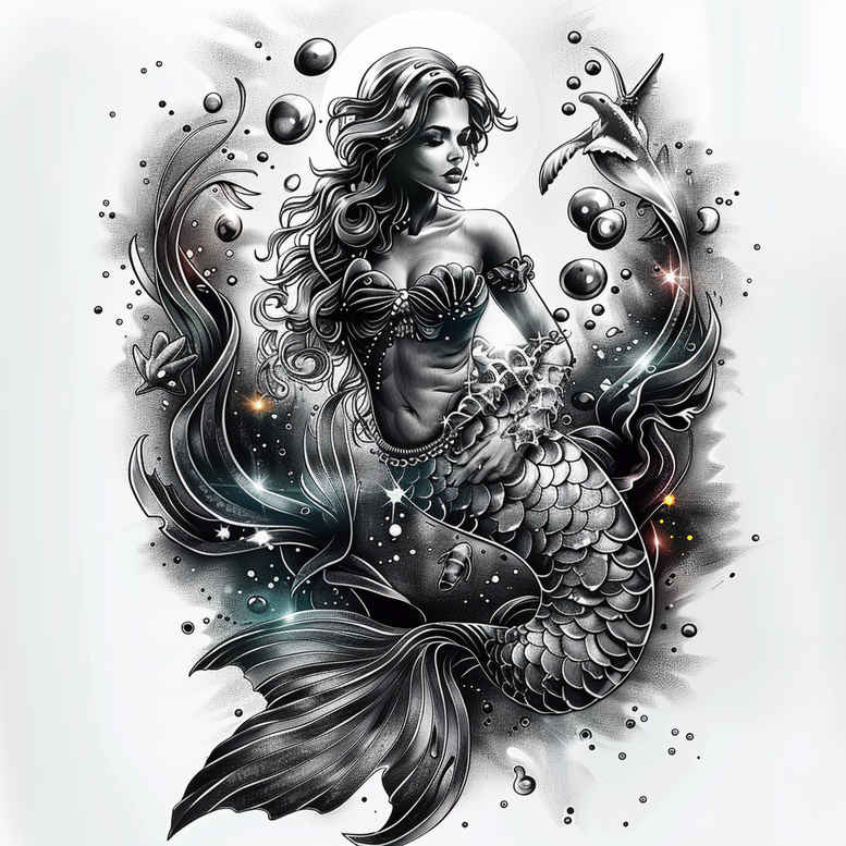 mystical-mermaid-neotraditional-classic-shading-for-nape – tattoo design ideas free ai generated – Gallery: mermaids-inkby-ai