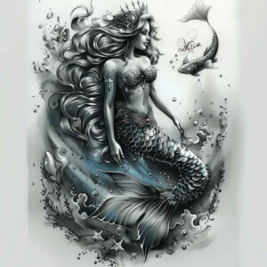 mermaid-with-shadow – tattoo design ideas free ai generated – neotraditional-detailed-textures – for-stomach – Gallery: mermaids-inkby-ai