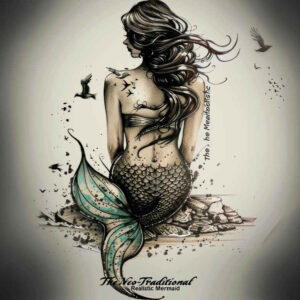 mermaid-charm-tattoo-neotraditional-color-richness-for-knee – tattoo design ideas free ai generated – Gallery: mermaids-inkby-ai