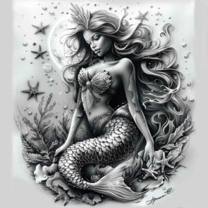mermaid-charm-tattoo-realism-gentle-shadow-for-elbow – tattoo design ideas free ai generated – Gallery: mermaids-inkby-ai