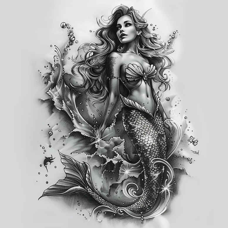 mermaids tattoo design ideas minimalist detailed scales for lower leg