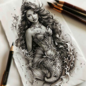 mermaids tattoo design ideas Surrealism blurred edges elegant symbol of perseverance