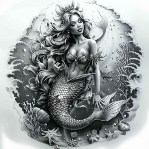 mermaids tattoo design ideas Realism reflective light ethereal for back shoulder
