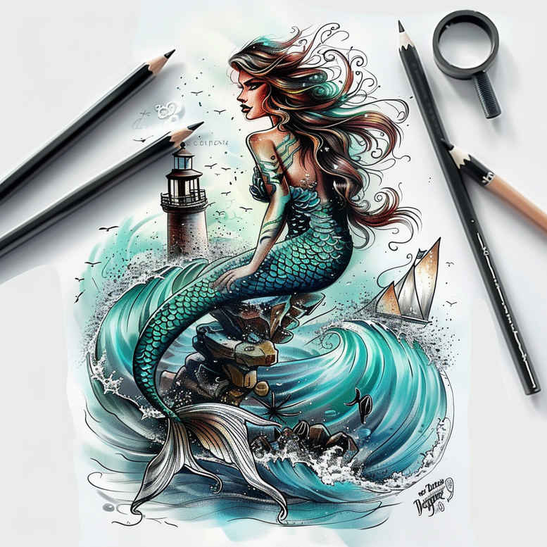 mermaids tattoo design ideas realistic fantasy art embodying determination