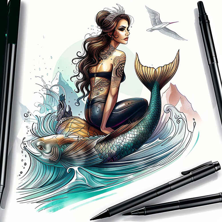 mermaids tattoo design ideas rich shading fantasy for shoulder blade