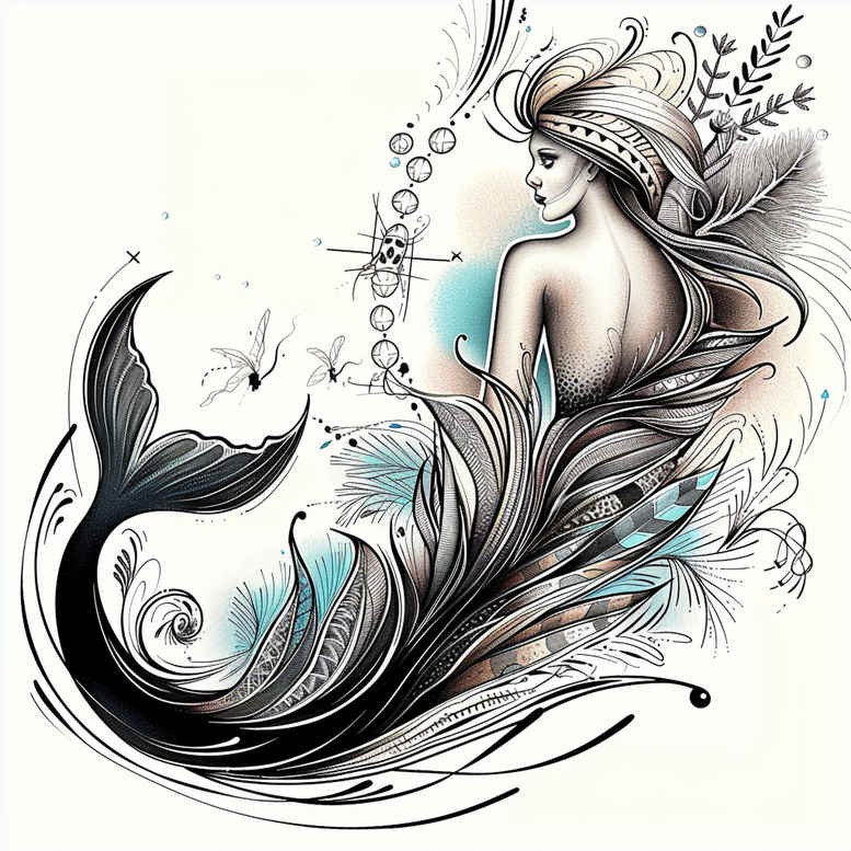 mermaids tattoo design ideas Realism natural tones fish tail for hand