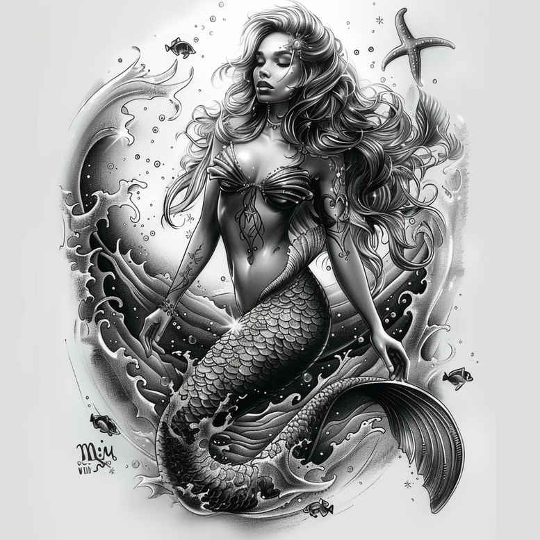 mermaids tattoo design ideas dream motifs flowing fins for behind ear