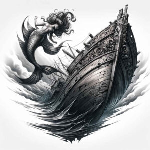 mermaids tattoo design ideas Surrealism shifting shapes flowing for shoulder blade