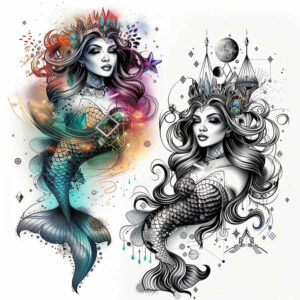 mermaids tattoo design ideas crisp lines flowing for side torso
