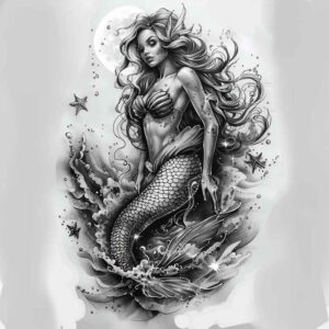 mermaids tattoo design ideas Surrealism metamorphosis flowing hair symbolising determination