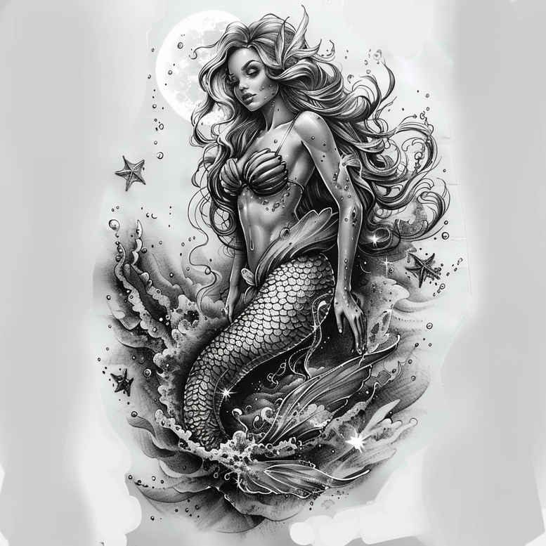 mermaids tattoo design ideas Surrealism metamorphosis flowing hair symbolising determination