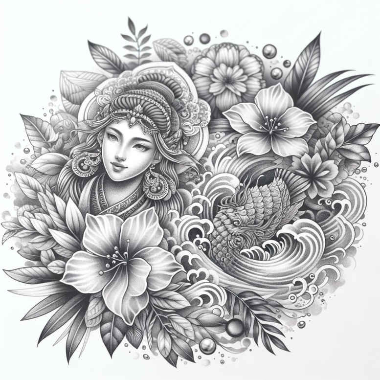 mermaids tattoo design ideas Surrealism morphic transformation fluid motion for thigh