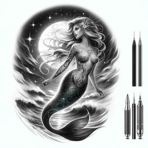 mermaids tattoo design ideas Surrealism shadow play mystical embodying strength