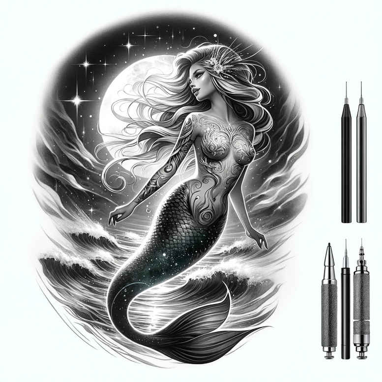 mermaids tattoo design ideas Surrealism shadow play mystical embodying strength
