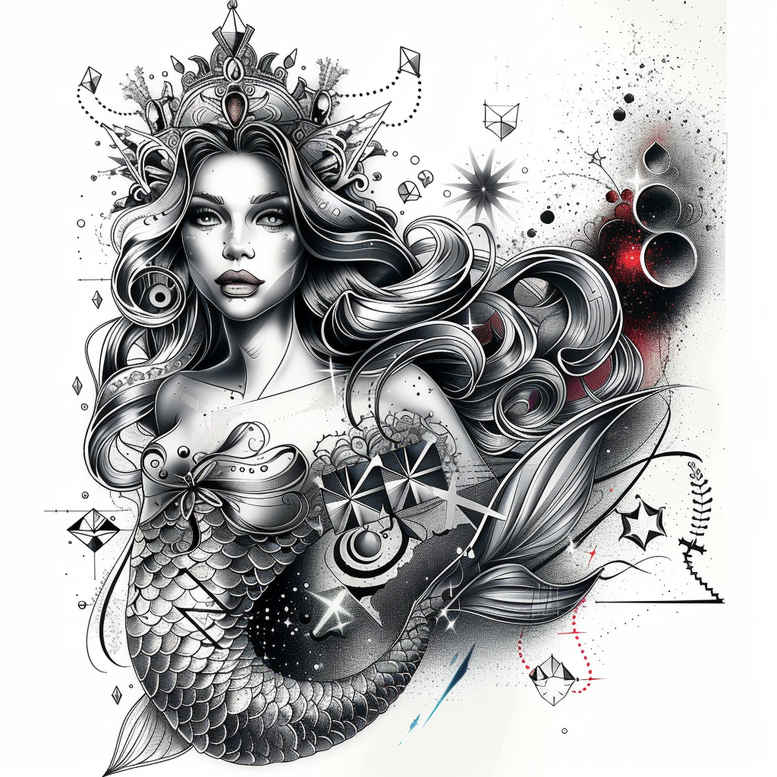 mermaids tattoo design ideas Realism natural contrast mythical beauty for heel