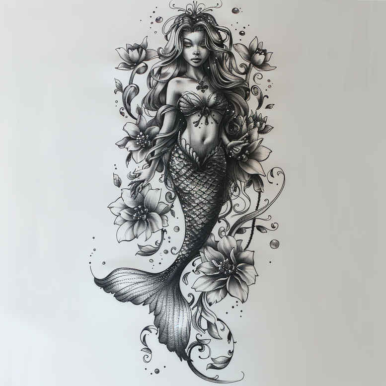 mermaids tattoo design ideas expressive color naturalistic for lower thigh