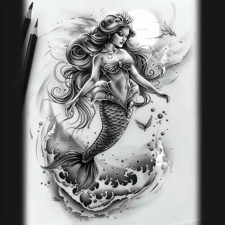 mermaids tattoo design ideas realistic texture naturalistic resilience and power