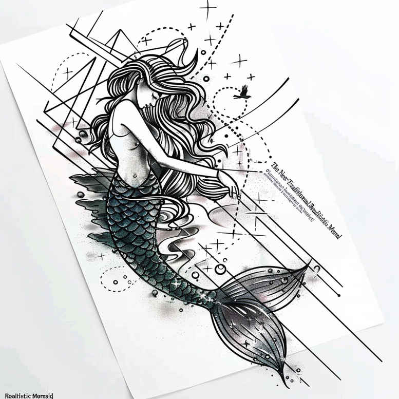 mermaids tattoo design ideas precise lines ocean waves for outer arm