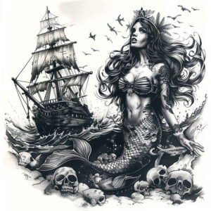 mermaids tattoo design ideas Realism subtle gradients ocean waves for upper arm