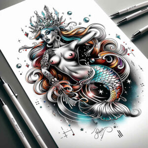 mermaids tattoo design ideas Surrealism ghostly shapes sea creature meaning determination