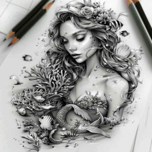 mermaids tattoo design ideas Surrealism esoteric shimmering for shoulder