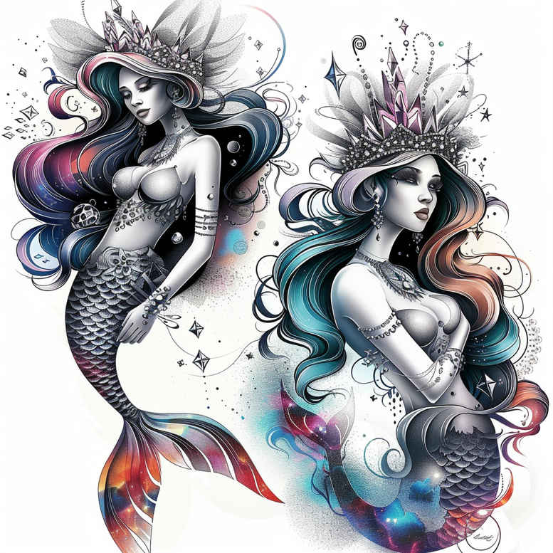 mermaids tattoo design ideas Surrealism melting forms underwater for neck